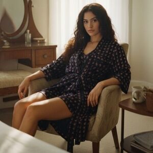 MINT Vtg Cleveland Indians Chief Wahoo 3pc 100% Silk Pajama Set Robe Cami NWOT M